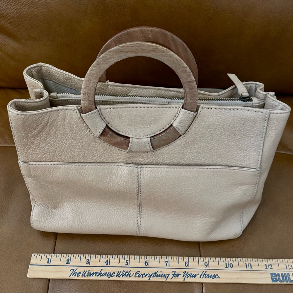 Rachel Roy Genuine Leather Satchel/Crossbody W/ Wood Handles - Taupe/Neutral View 6